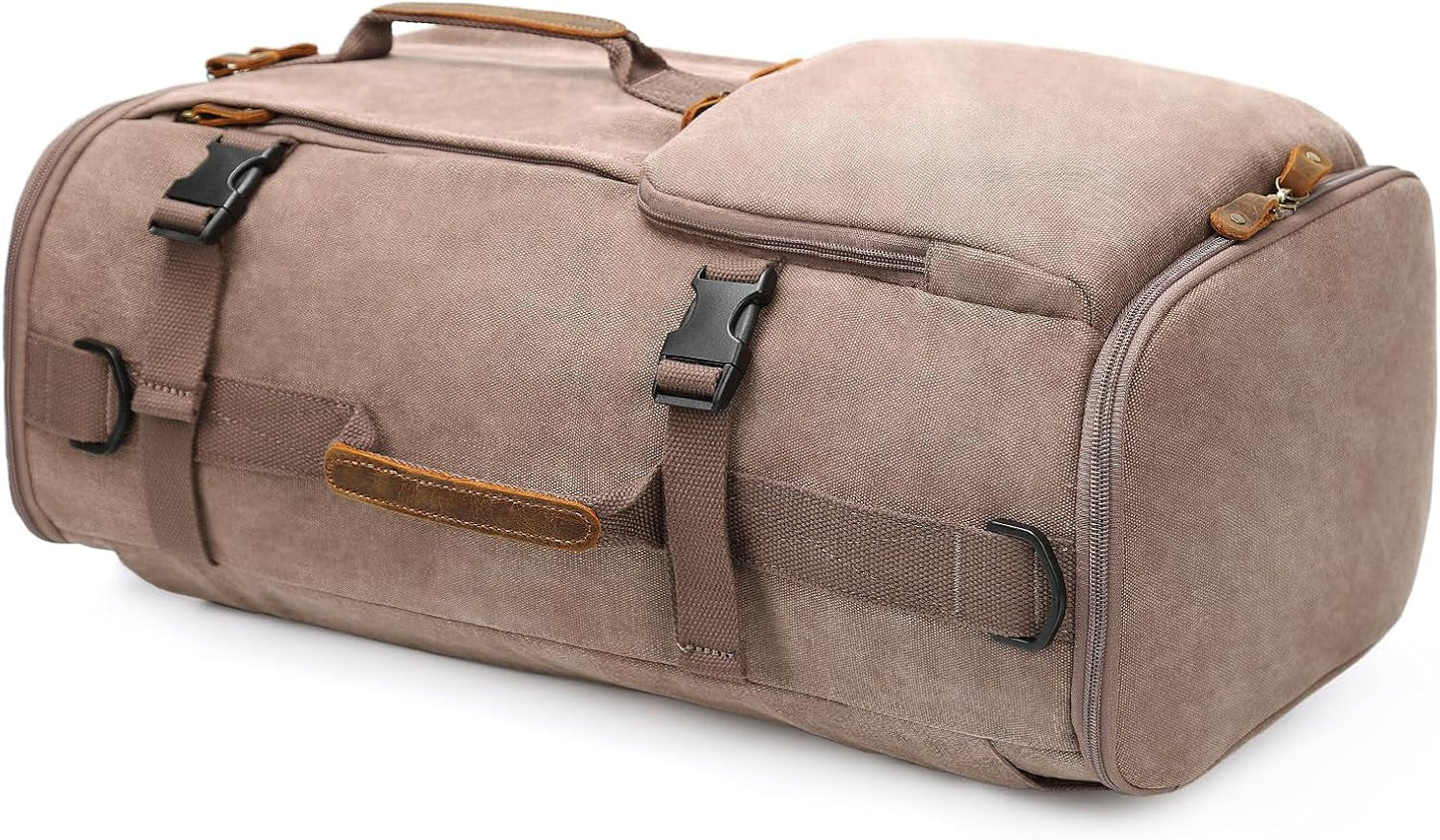 40L Travel Backpack, Vintage Canvas Rucksack Convertible Duffel Bag Carry on Backpack Fit for 17.3 Inch Laptop Bag - Journey Must Haves