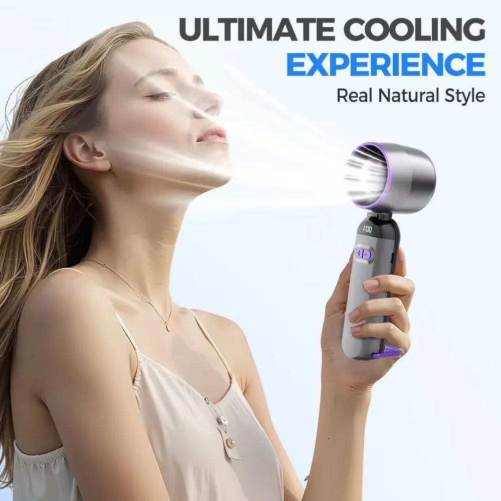 Ultimate Portable Rechargeable Handheld Fan - 100-Speed Turbo Cooling with LED Display for Travel and Outdoor Adventures