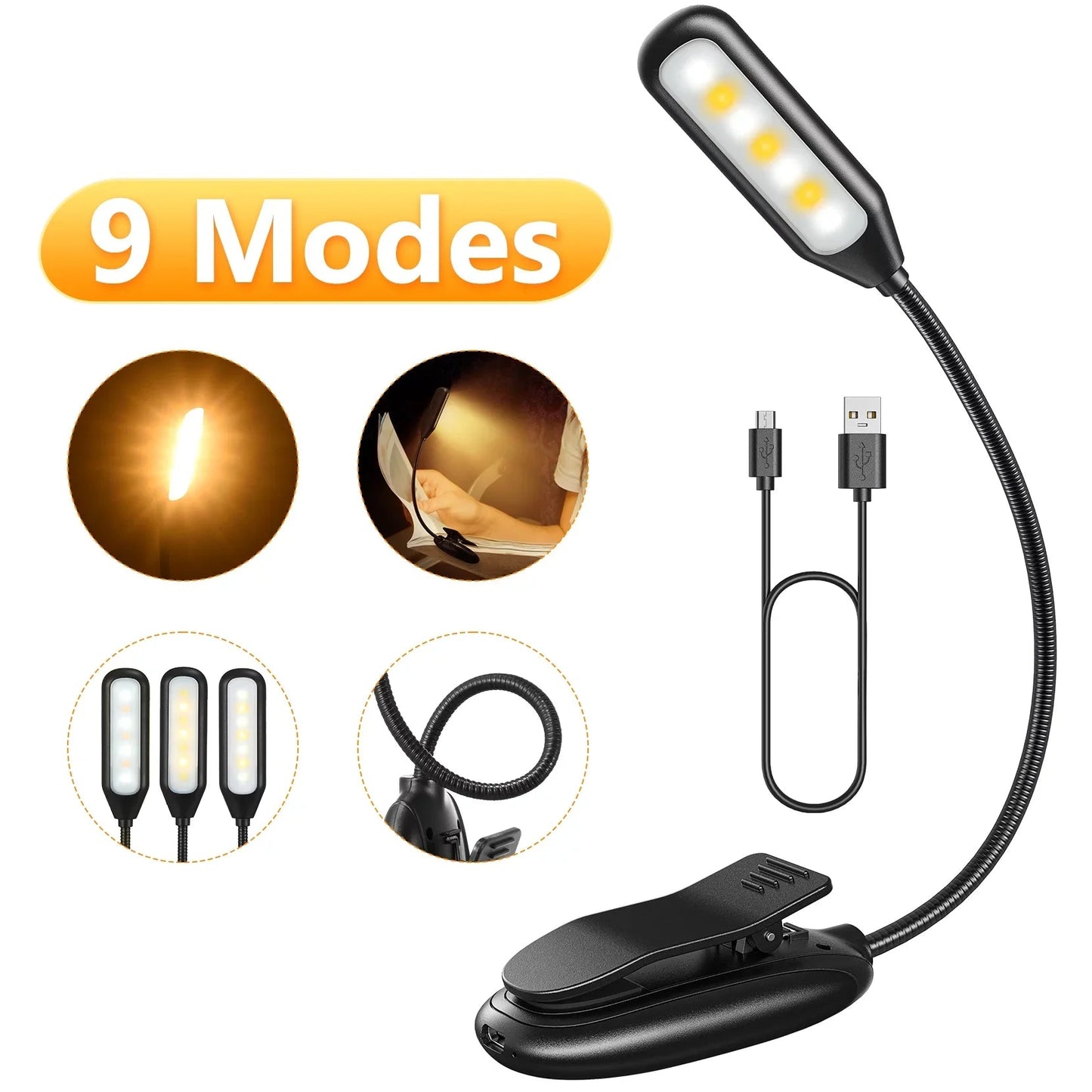 Illuminate Your Reading Experience: Rechargeable Clip - On Book Light with 80 Hours of Battery Life, 3 Brightness Levels & 3 Color Temperatures - Journey Must Haves