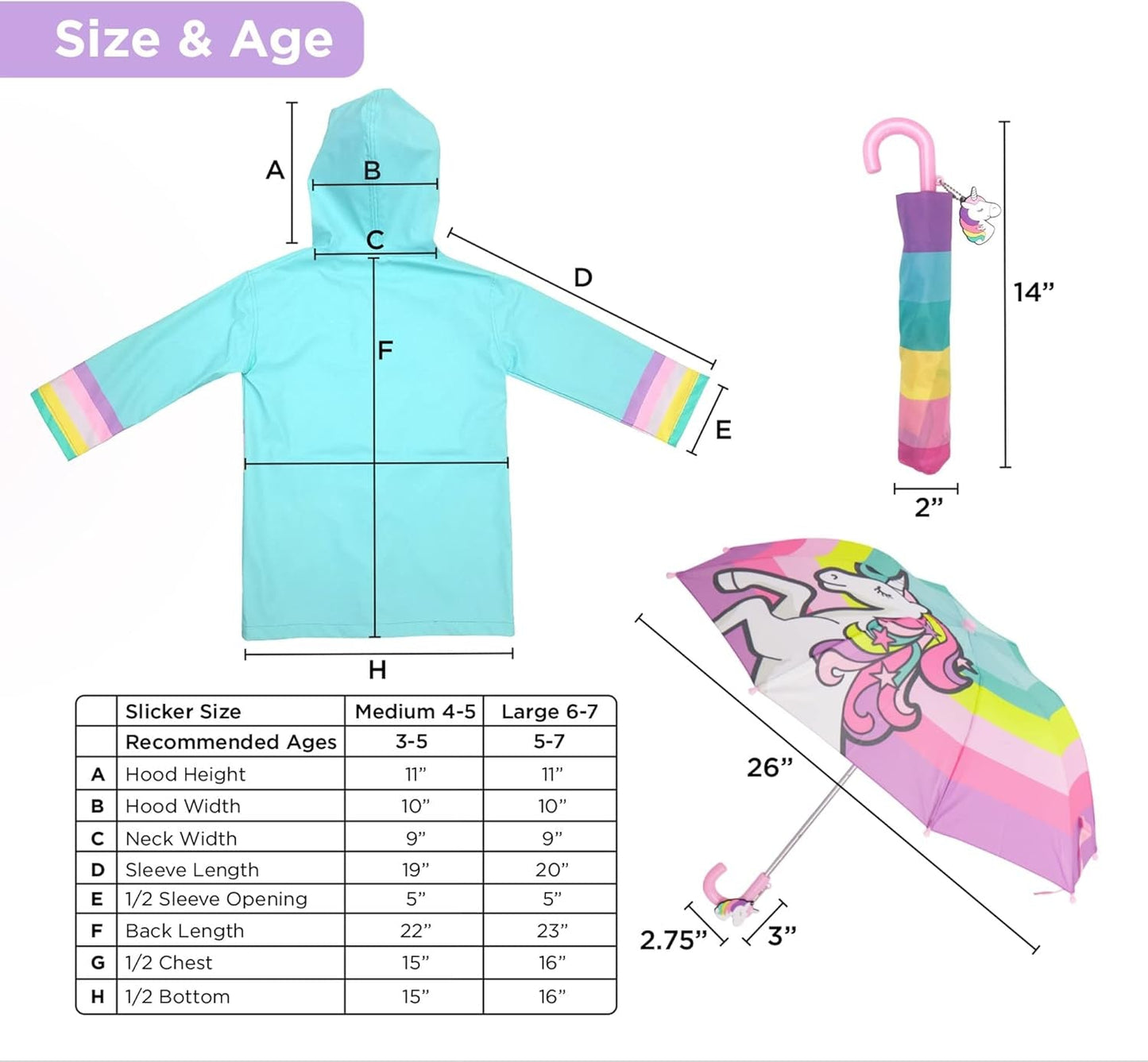 Kids Unicorn Raincoat and Umbrella Set - Fun and Functional Rain Gear for Girls and Boys Ages 3 - 5 - Journey Must Haves