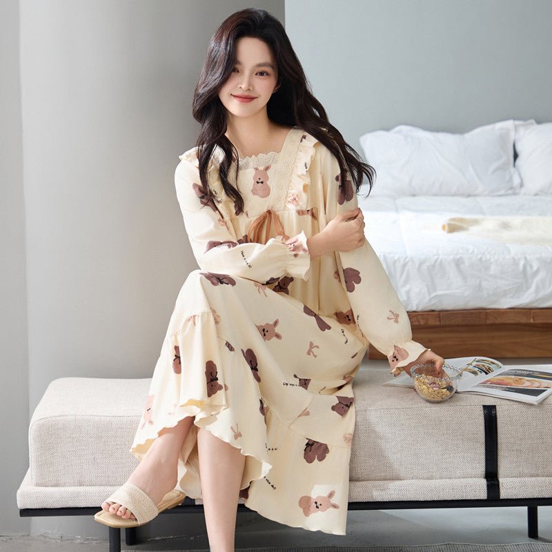 Nightgown for Women, Spring and Autumn, Pure Cotton, 2025 New Style, Long - Sleeved, Long Dress, Ladylike Style, Plus Size, Loose Fit, Maternity Loungewear - Journey Must Haves