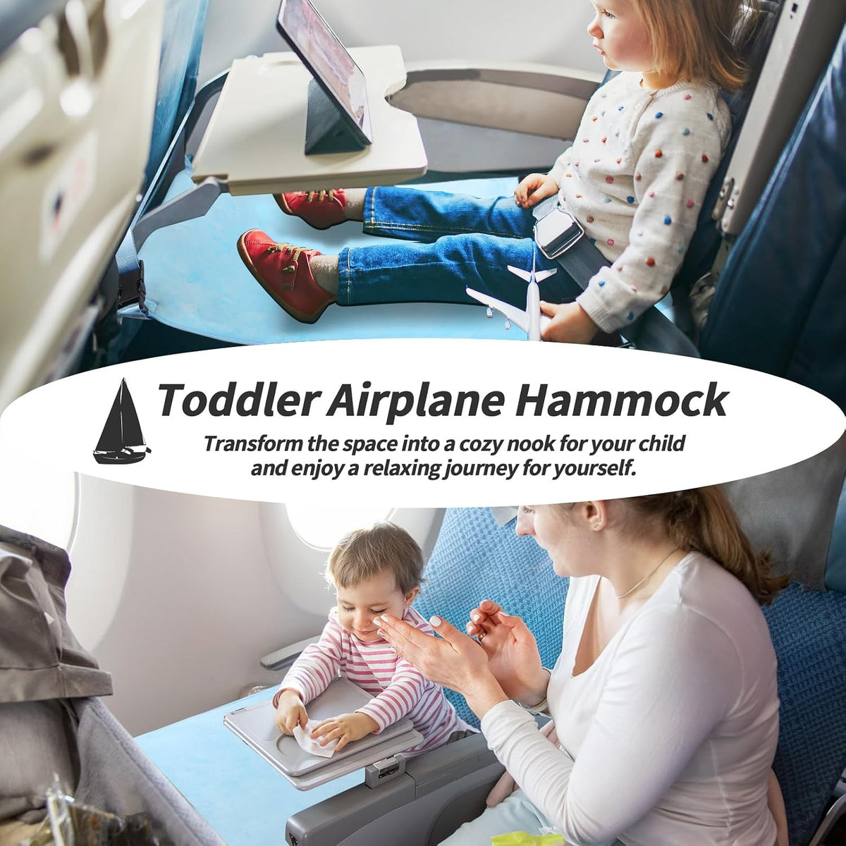 Toddler Airplane Bed, Portable Kids Airplane Seat Extender, Airplane Travel Essentials for Toddlers, Comfortable Footrest for Kids, Must-Have Toddler Travel Bed for Flights (Blue)