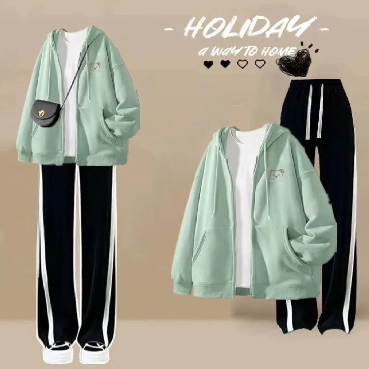 Girls' Hooded Cardigan and Pants Two-Piece Set