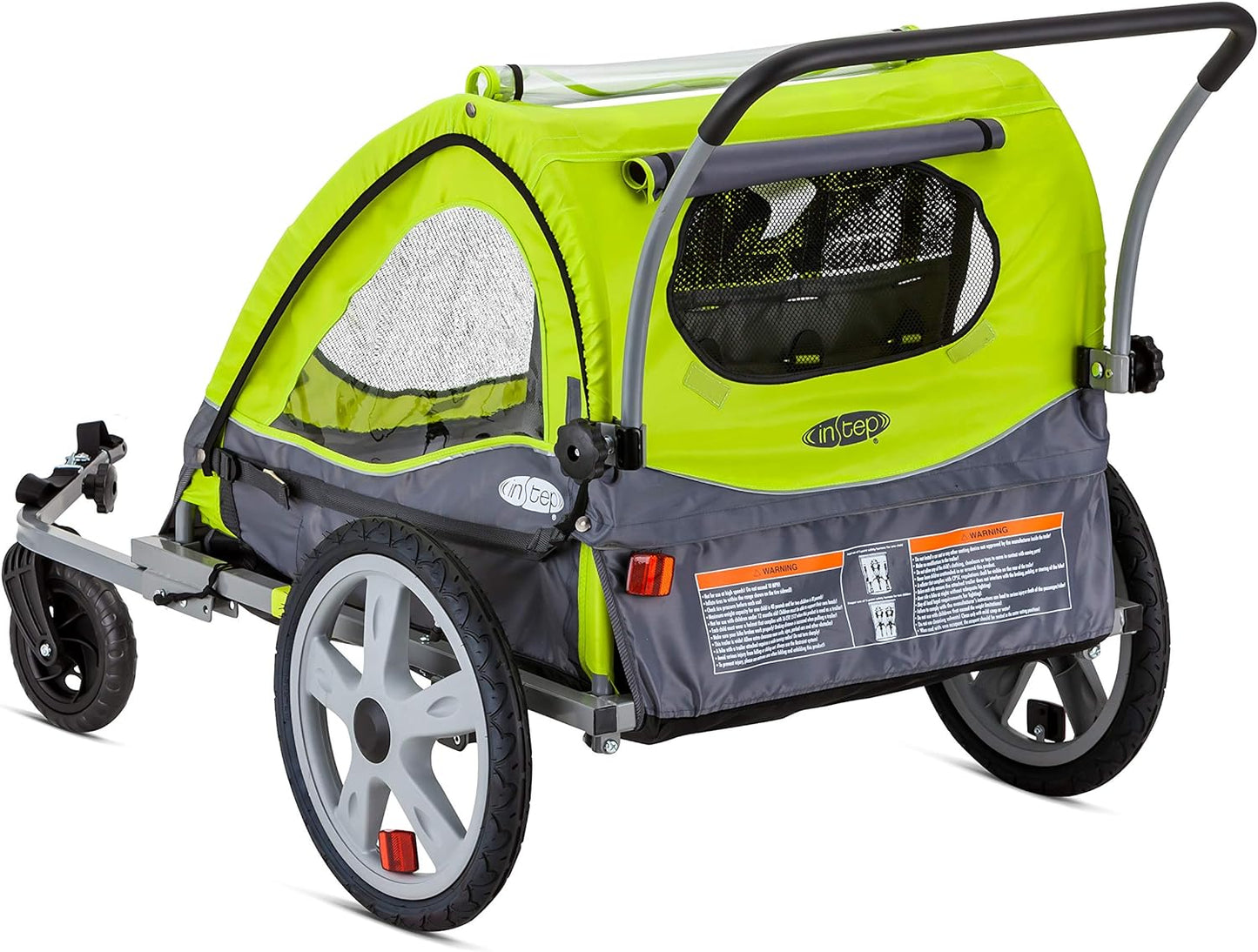Adventure Awaits: Quick-N-EZ Double Tow Behind Bike Trailer for Toddlers & Kids - Converts to Stroller & Jogger with 2-in-1 Canopy, Universal Bicycle Coupler, and Folding Frame in Vibrant Colors