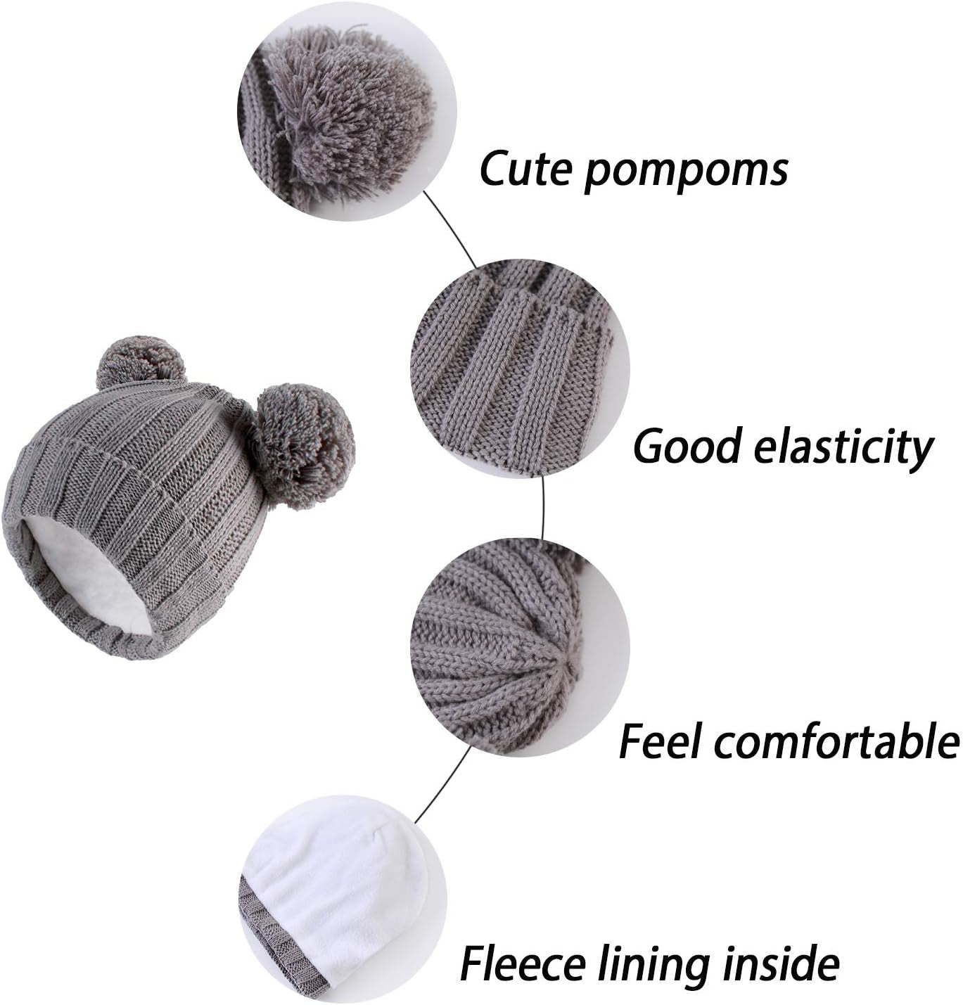 Cozy Winter Knitted Baby Hats for Girls with Adorable Pom Poms and Soft Fleece Lining