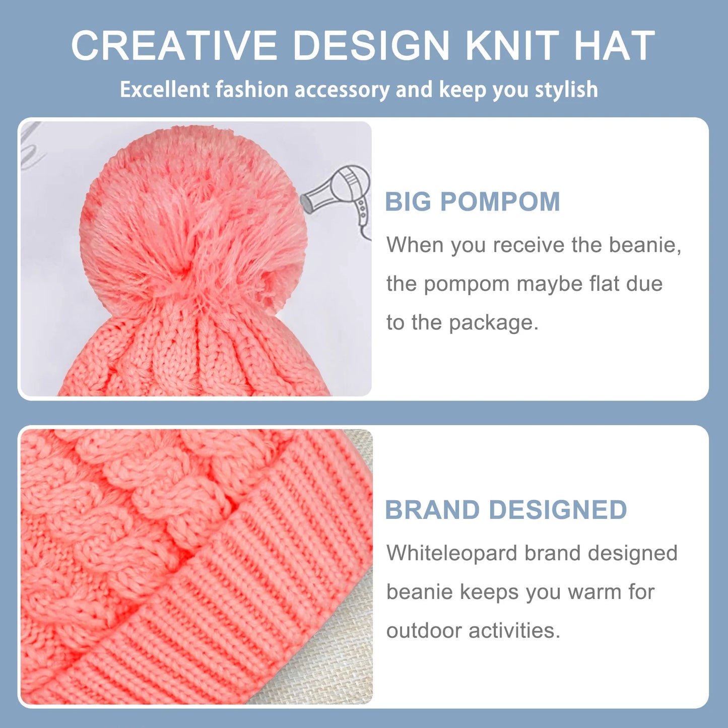 Cozy Up in Style: Women's Pink Winter Beanie with Plush Lining and Pom-Pom Detail