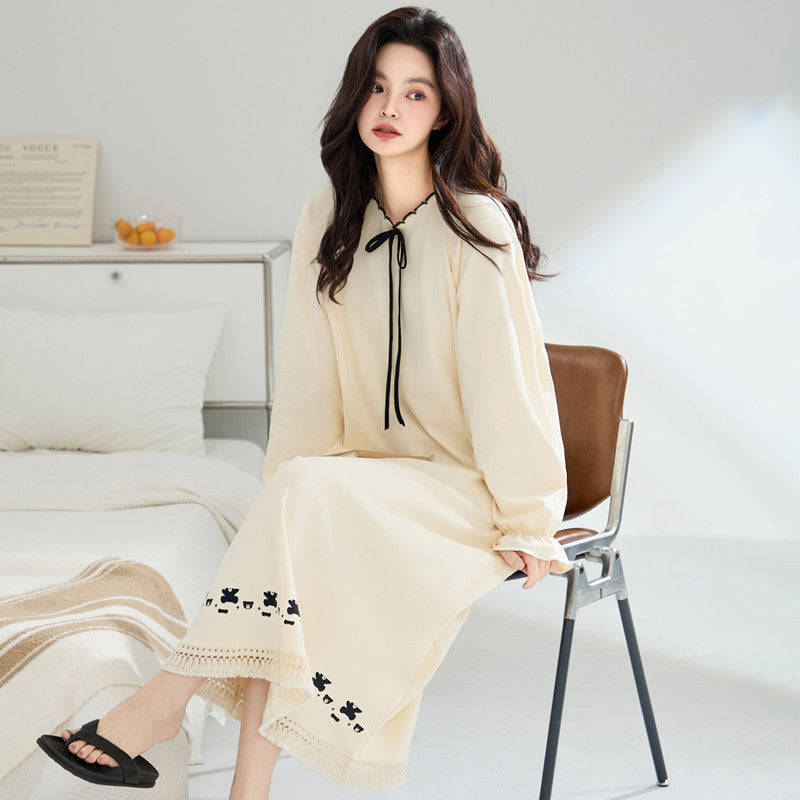 Nightgown for Women, Spring and Autumn, Pure Cotton, 2025 New Style, Long-Sleeved, Long Dress, Ladylike Style, Plus Size, Loose Fit, Maternity Loungewear