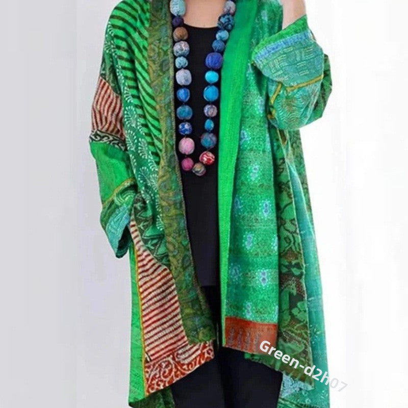 Loose Fit Printed Cotton Linen Cardigan