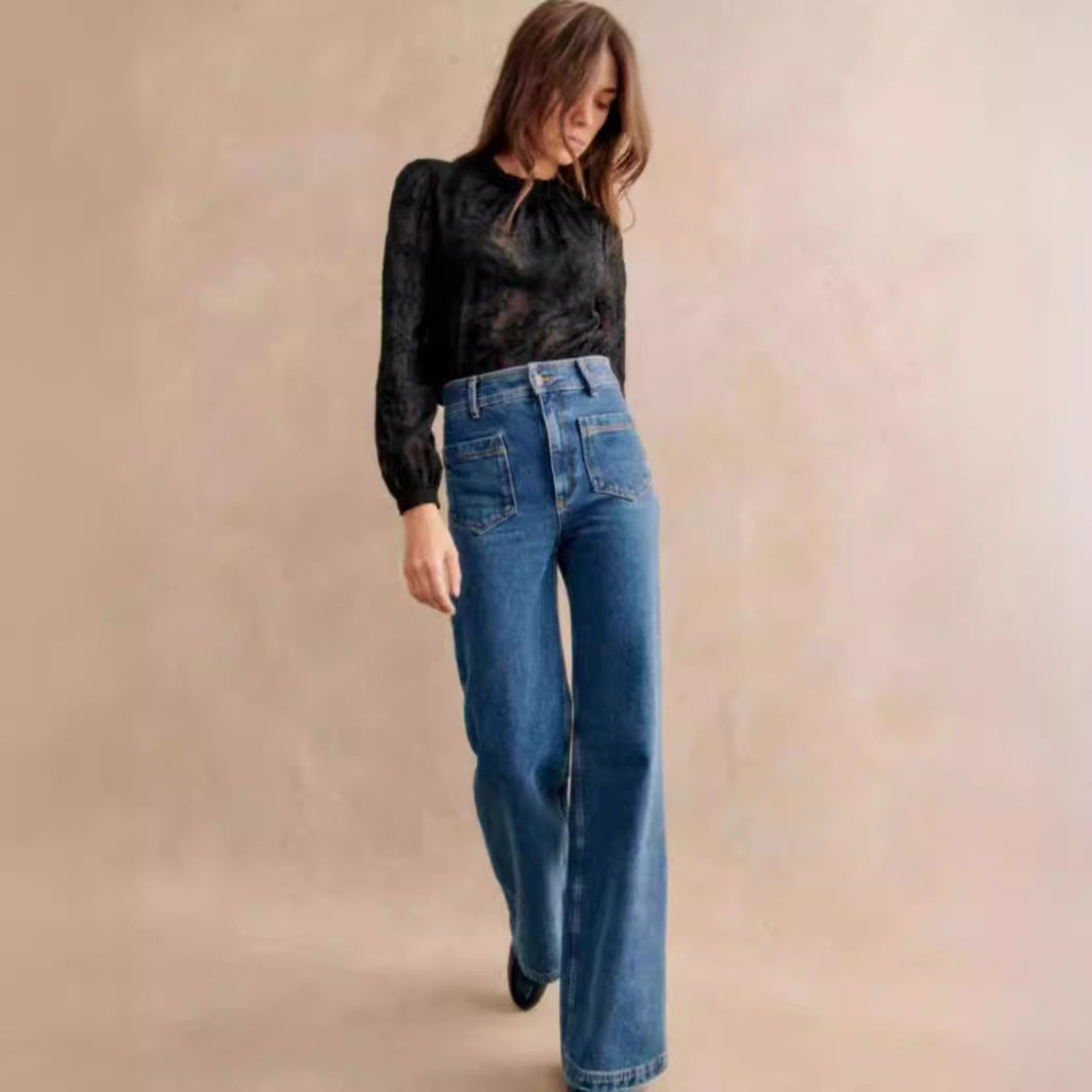 Casual Cotton Wide-Leg Jeans