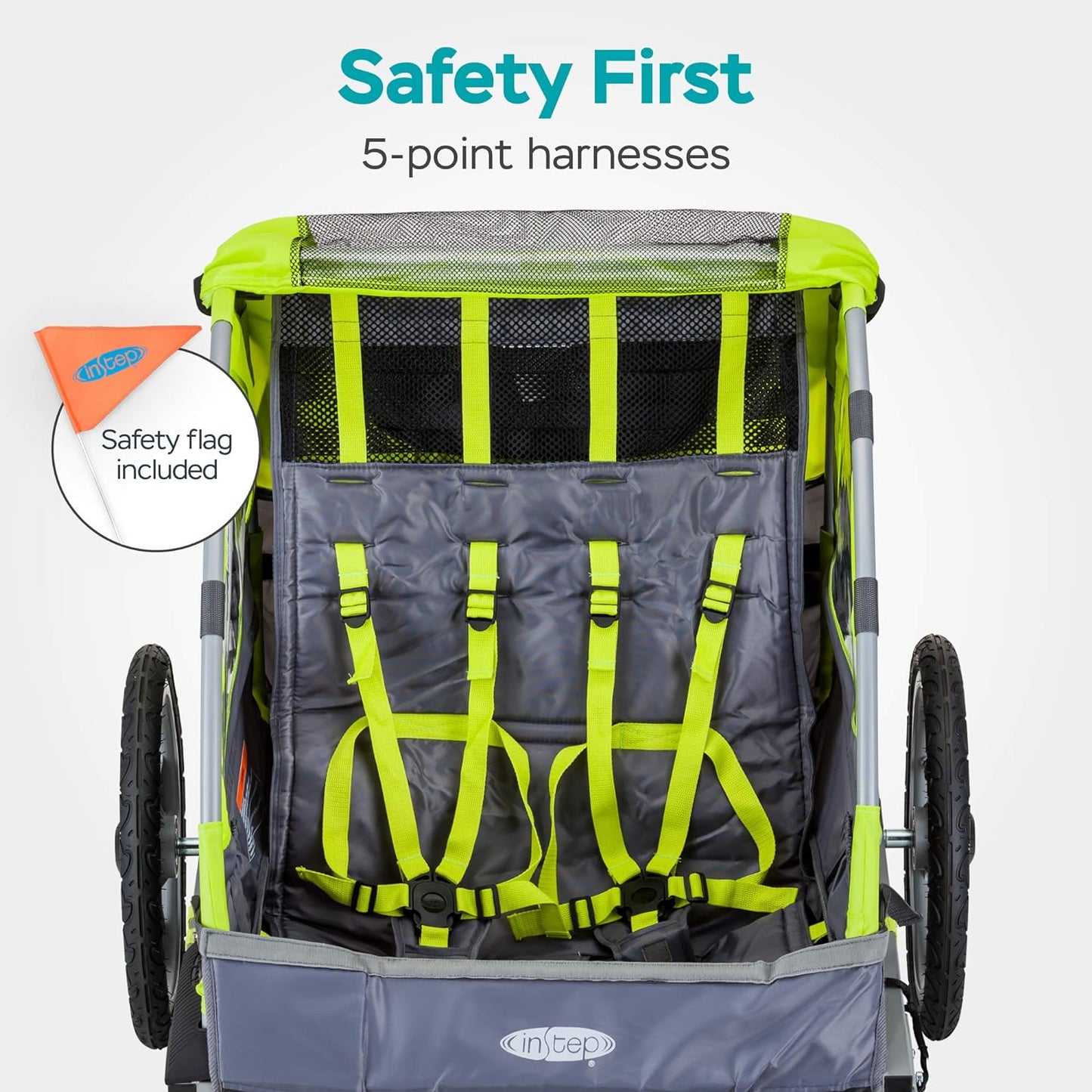 Adventure Awaits: Quick-N-EZ Double Tow Behind Bike Trailer for Toddlers & Kids - Converts to Stroller & Jogger with 2-in-1 Canopy, Universal Bicycle Coupler, and Folding Frame in Vibrant Colors