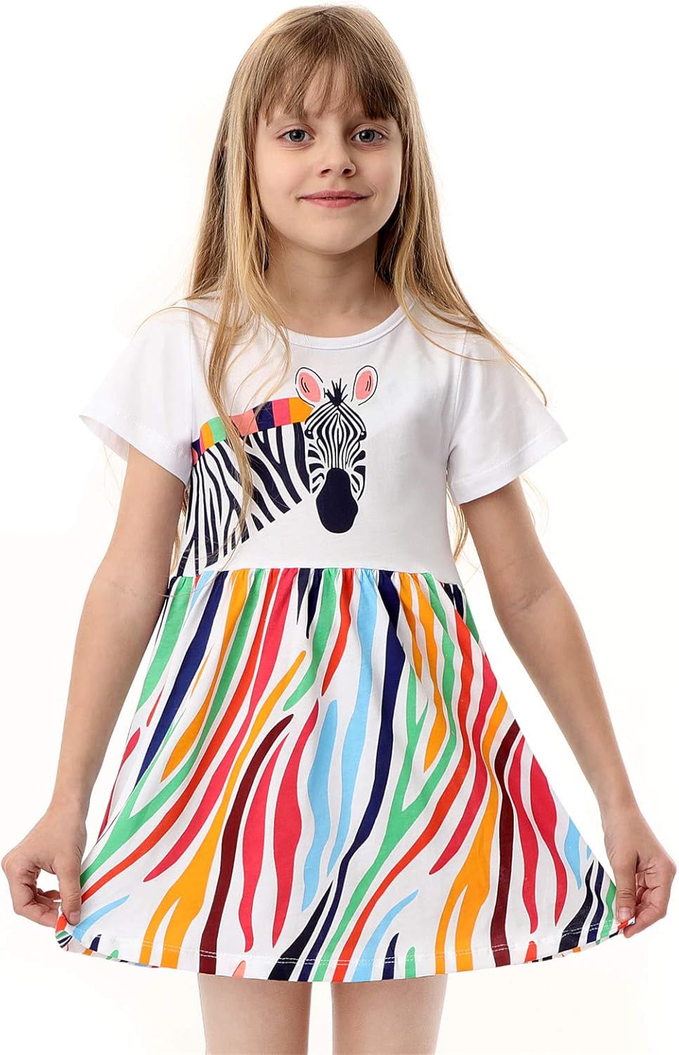 Charming Summer Dress for Little Girls - Blue Stripe with Adorable Bird Appliques, Perfect for Casual Outings!