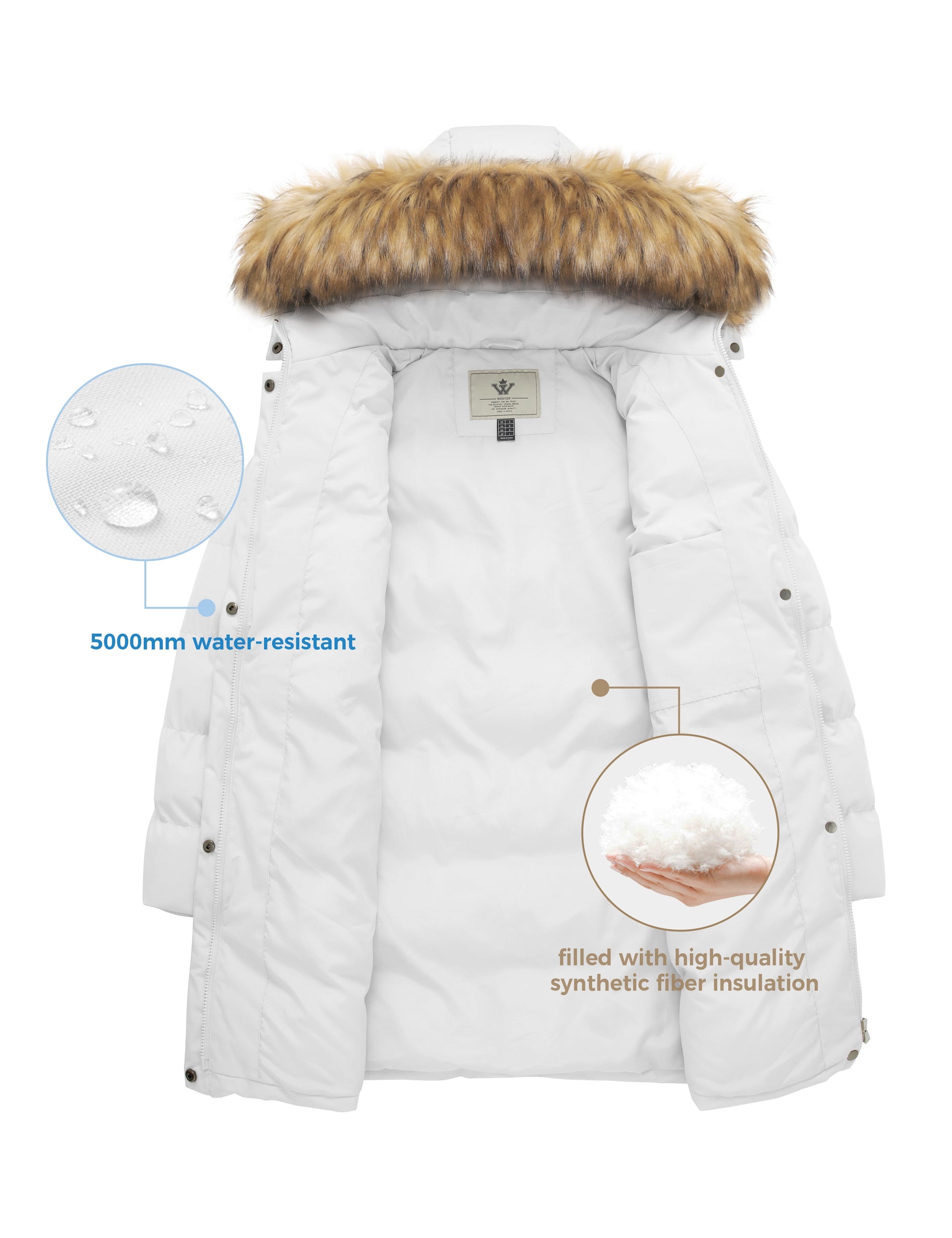 Stay Stylish and Warm: Women's Hooded Waterproof Puffer Jacket in Elegant White - Size M