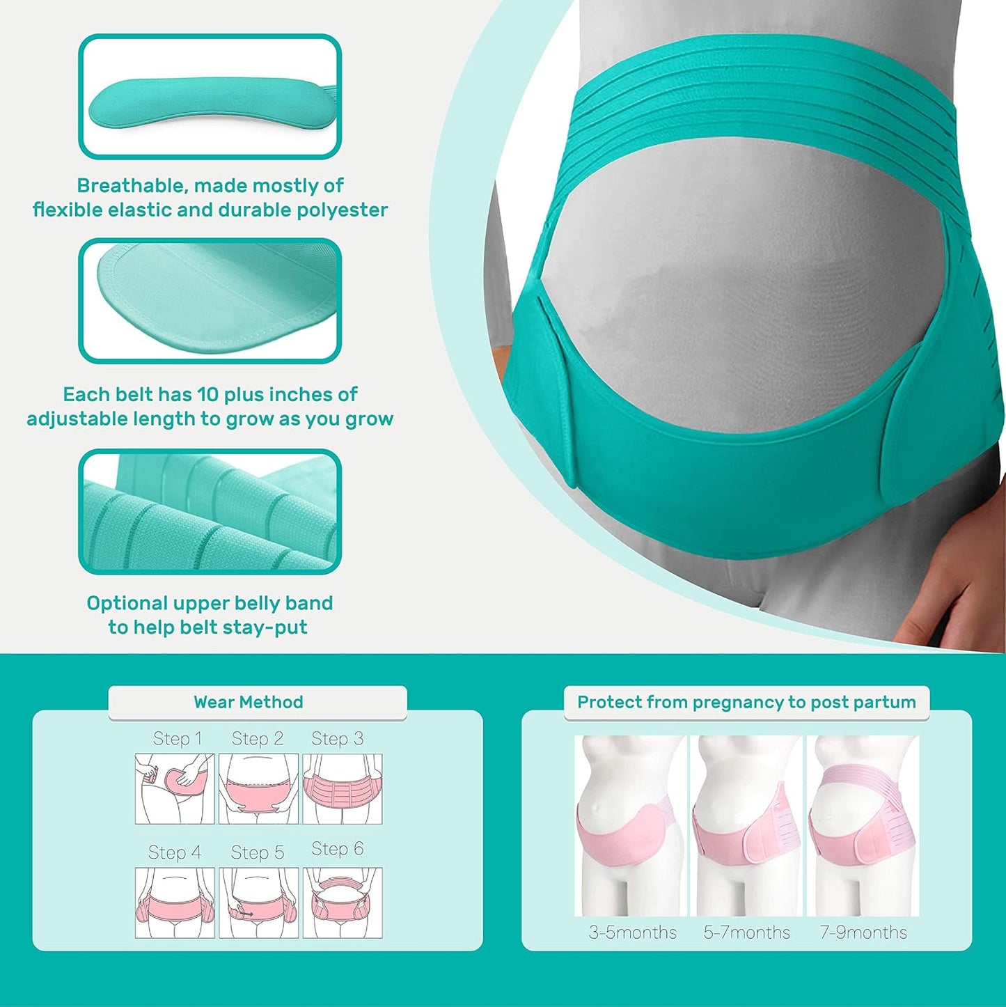 Ultimate Pregnancy Belly Band for Comfort and Support - Dark Mint, Size XL