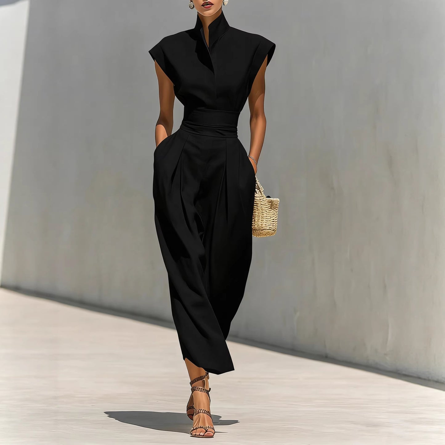 Elegant High Neck Sleeveless Dress
