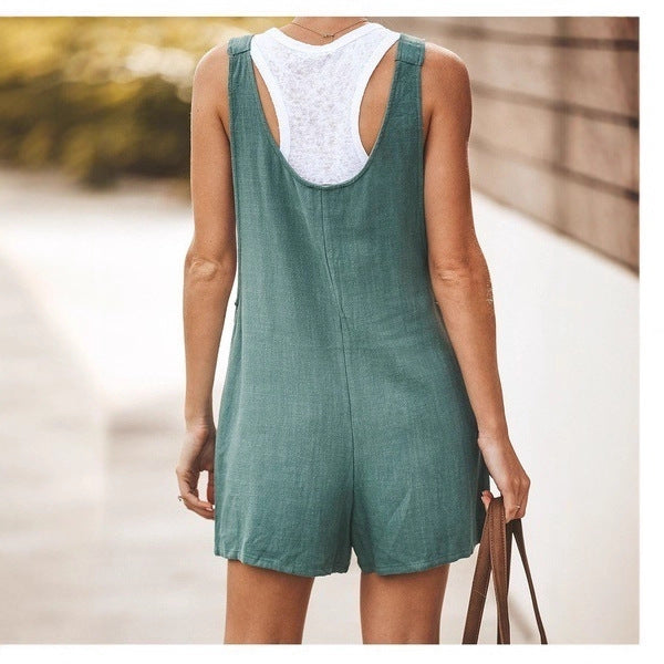 Adjustable Lace-Up Cotton Linen Overalls Pants