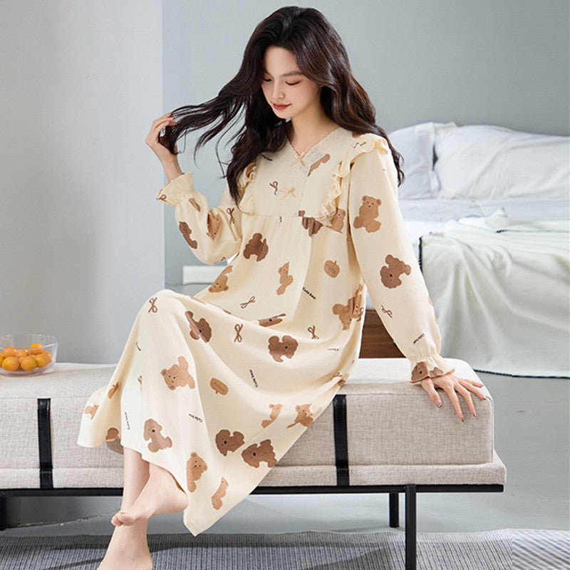 Nightgown for Women, Spring and Autumn, Pure Cotton, 2025 New Style, Long-Sleeved, Long Dress, Ladylike Style, Plus Size, Loose Fit, Maternity Loungewear