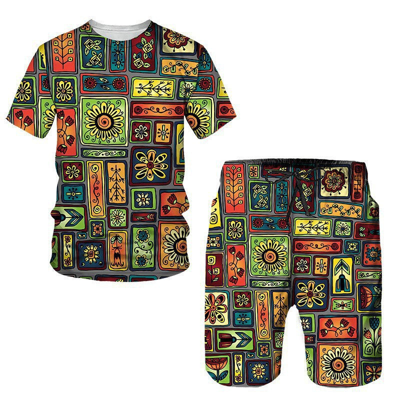 Men's African Print Short Sleeve T-Shirt and Shorts Set