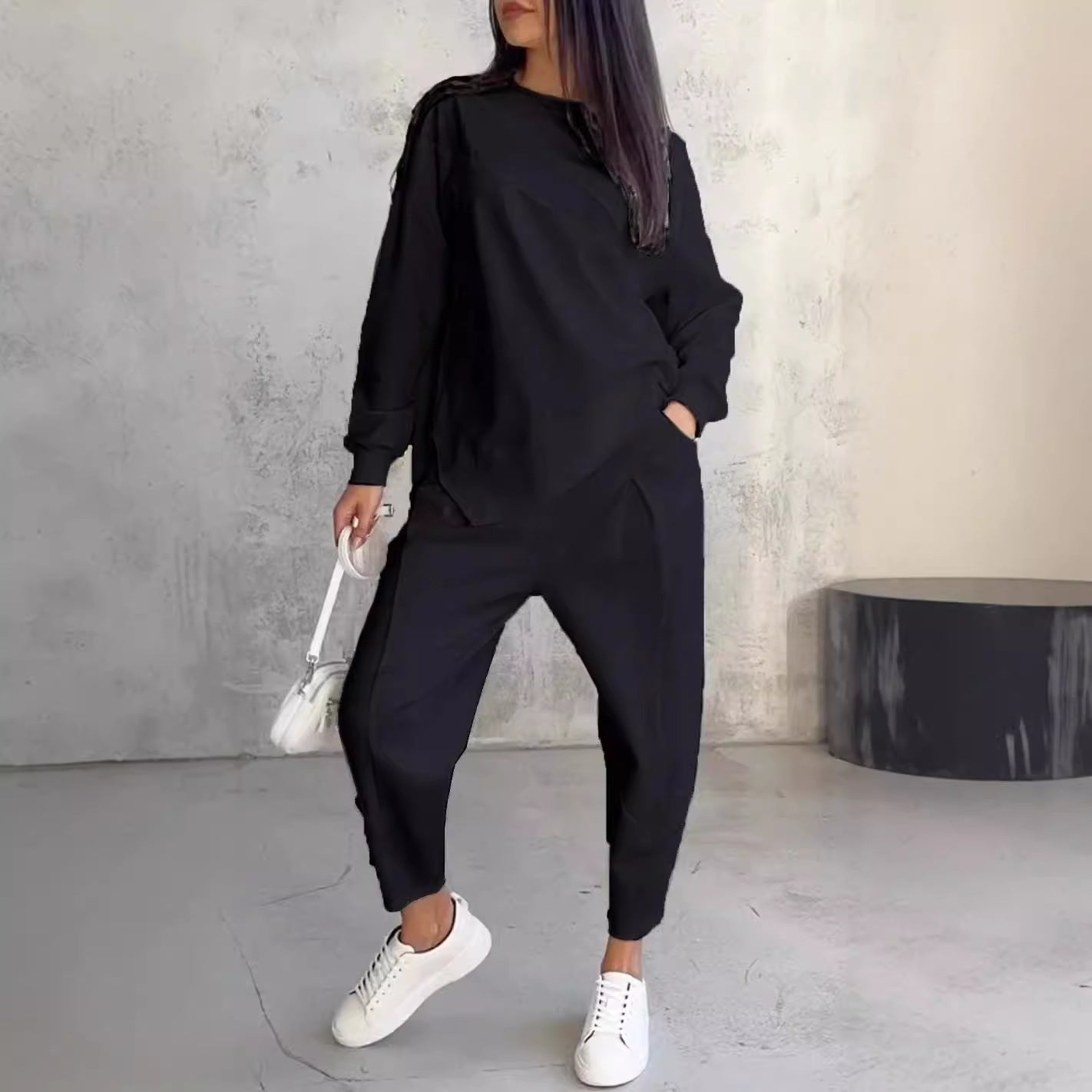 Womens Casual Round Neck Loose Long Sleeve Sweatshirt Suit