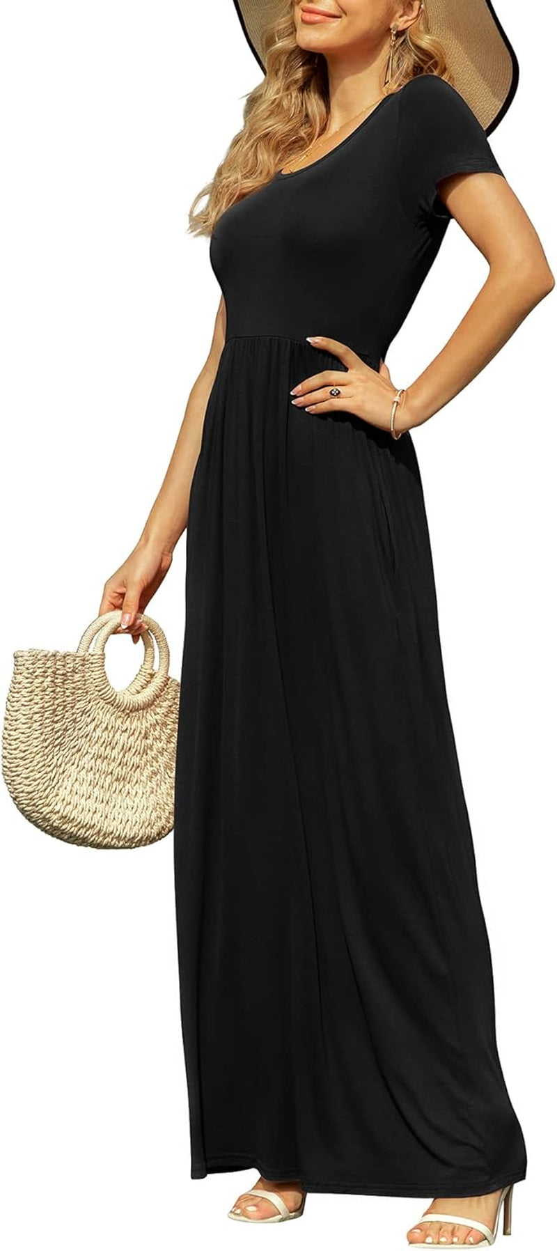 Elevate Your Summer Style with Our Women's 2025 Casual Maxi Dress – Short Sleeve, Empire Waist, and Convenient Pockets!