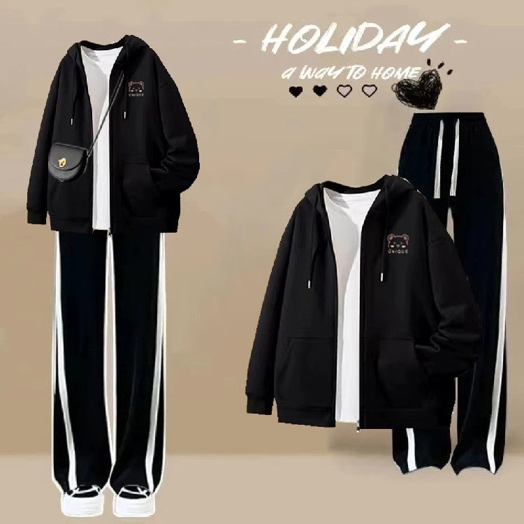 Girls' Hooded Cardigan and Pants Two-Piece Set