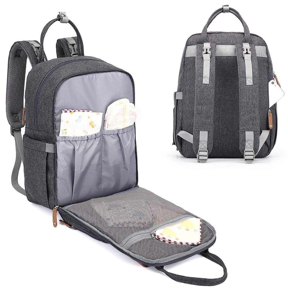 Stylish and Spacious Diaper Bag Backpack - Perfect for Moms and Dads on the Go with Changing Pad and Stroller Straps in Dark Gray