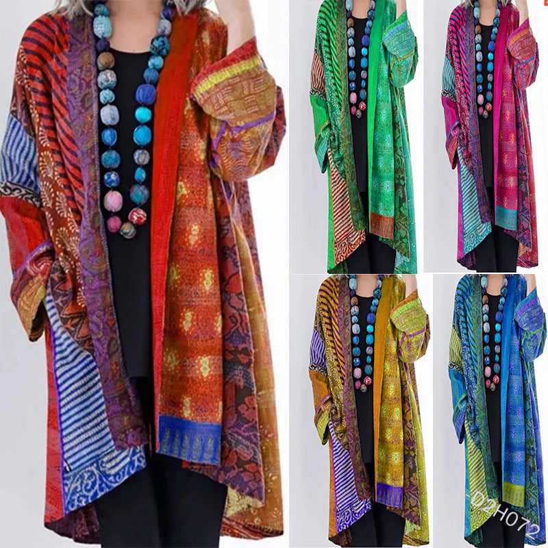 Loose Fit Printed Cotton Linen Cardigan