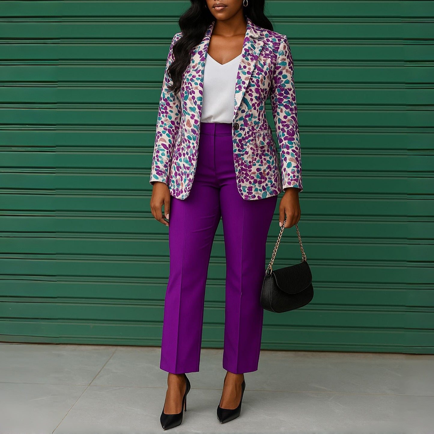 Women's Printed Suit Jacket and Pants Two-Piece Set