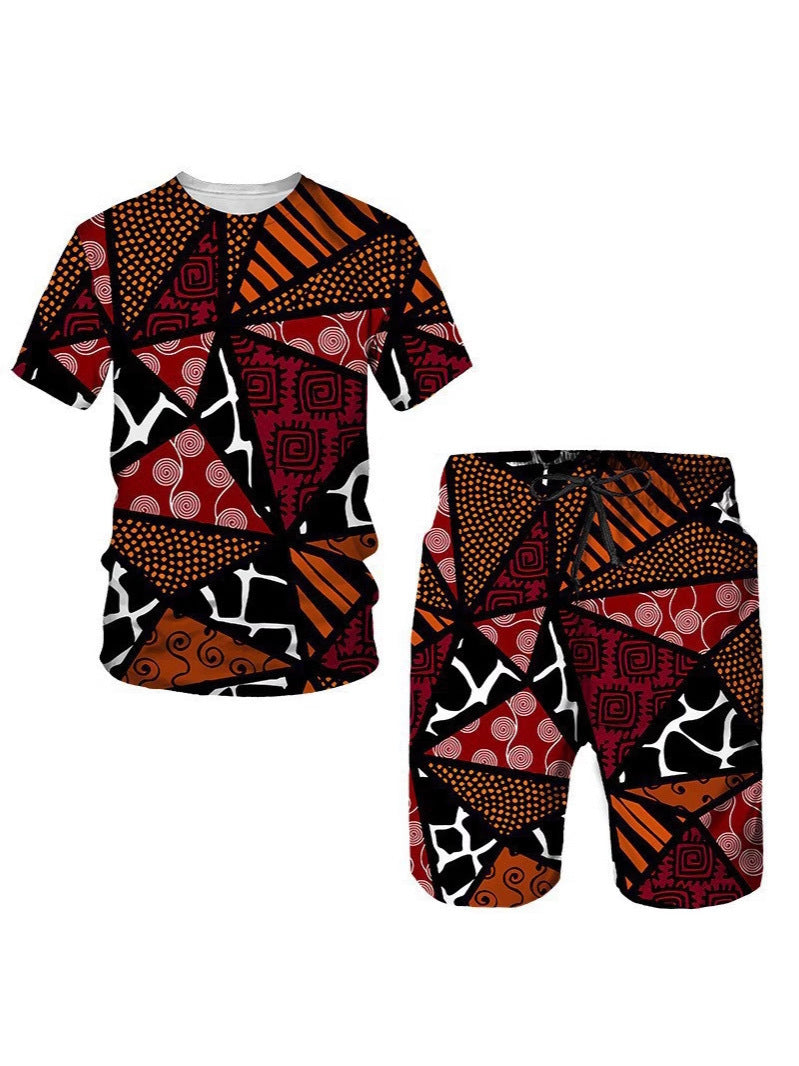 Men's African Print Short Sleeve T-Shirt and Shorts Set