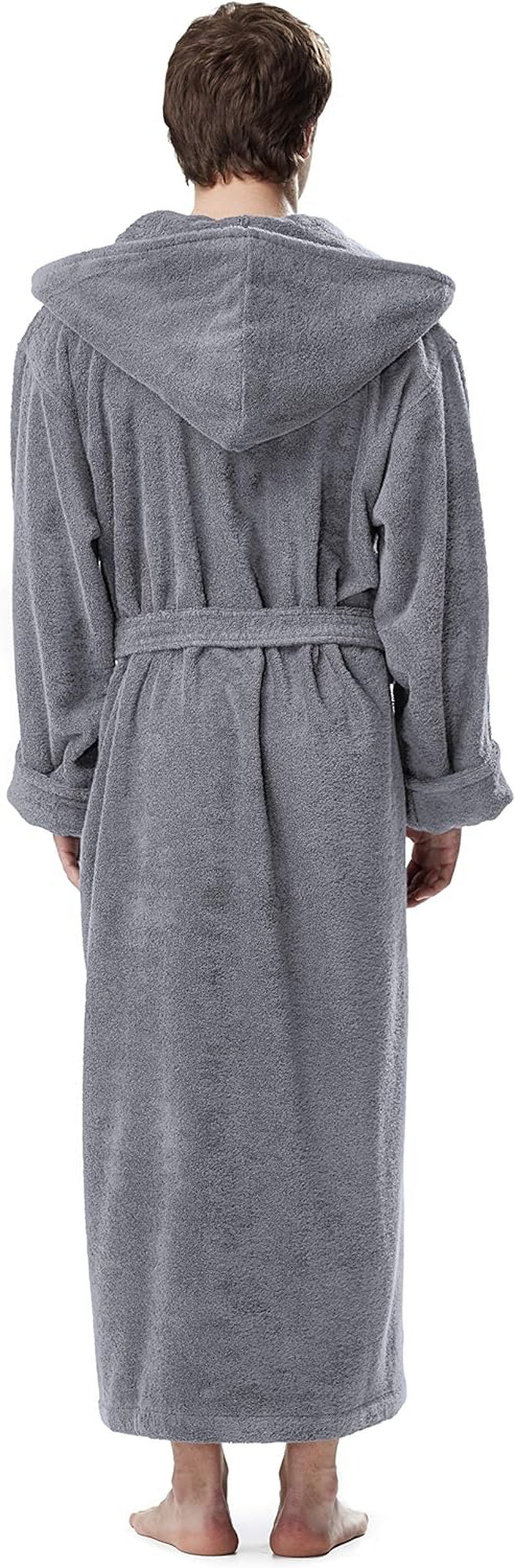 Luxurious Men's Hooded Turkish Cotton Bathrobe - Ankle Length Comfort in Gray