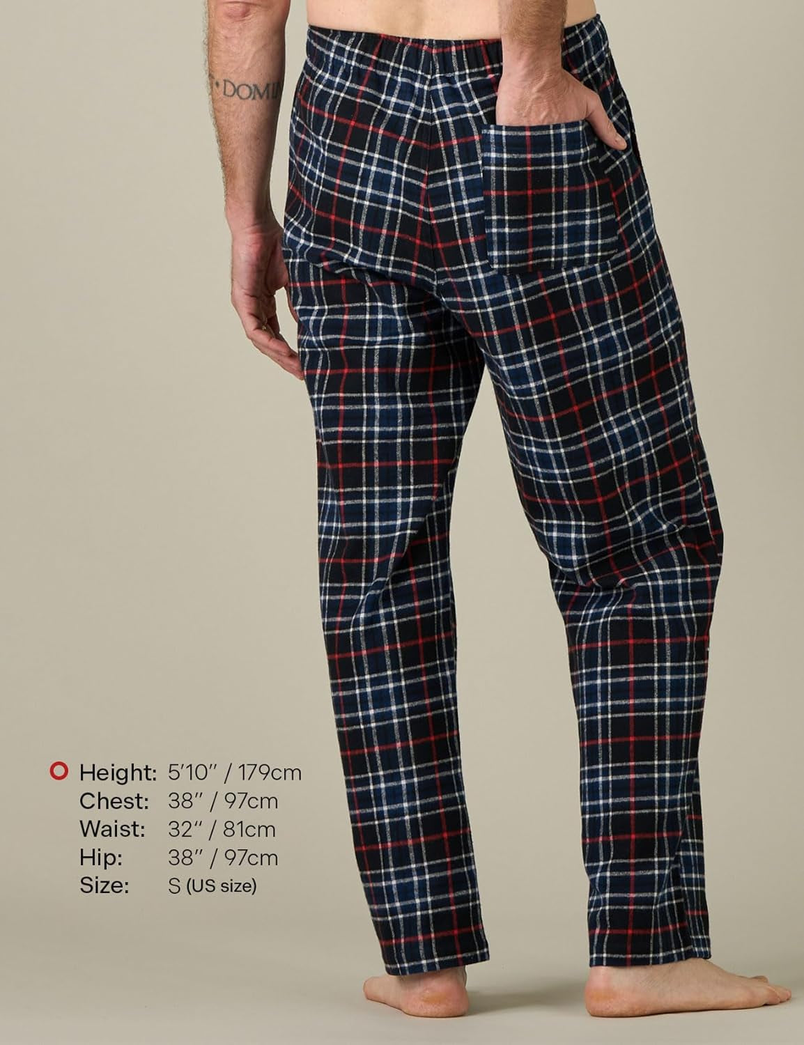 Cozy Up in Style with Our Men's Cotton Flannel Pajama Pants - Navy Blue and Red Plaid with Drawstring and Pockets