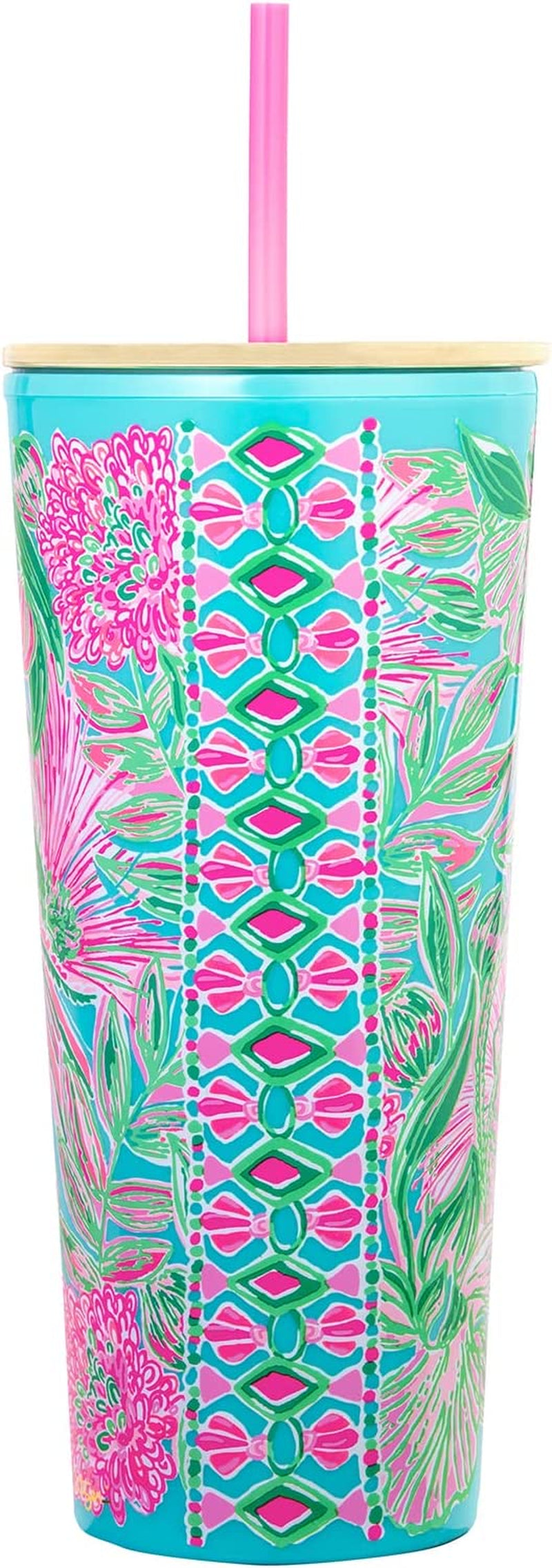 Chic Insulated Tumbler with Lid and Straw - 24 Oz Double Wall Travel Cup in Coming in Hot Floral Print