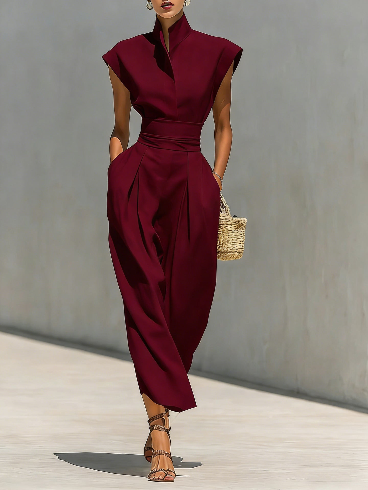 Elegant High Neck Sleeveless Dress