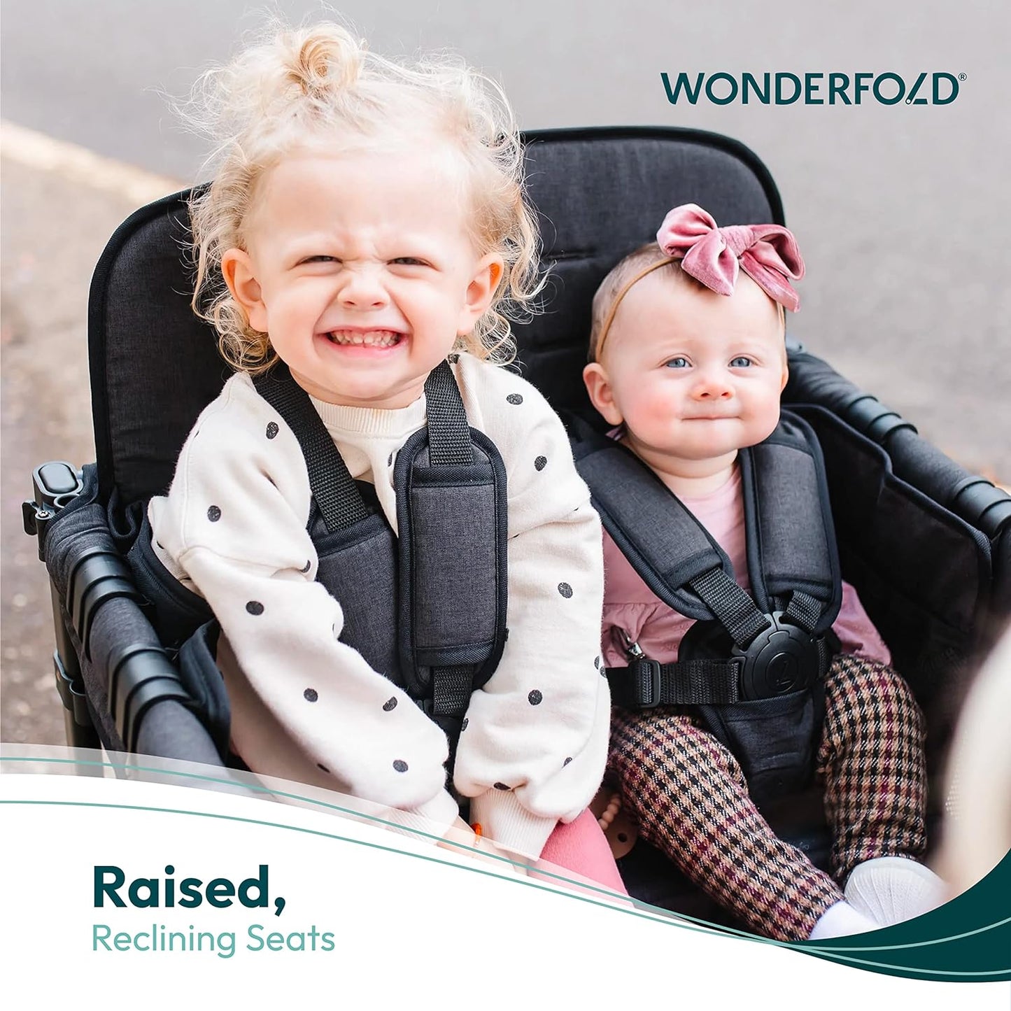 W4 Elite Collapsible Stroller Wagon - Spacious 4-Seater with 5-Point Harnesses, Adjustable Push Handle, and UV Sun Canopy in Charcoal Gray