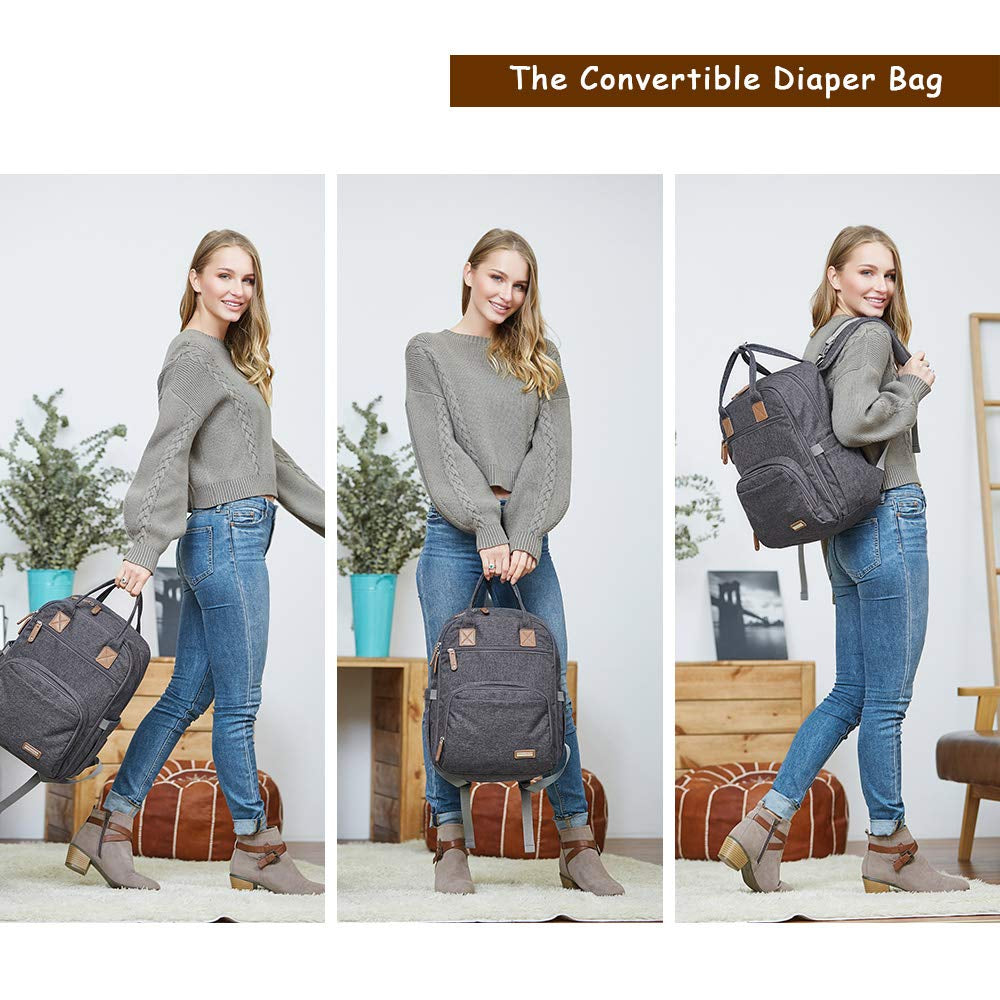 Stylish and Spacious Diaper Bag Backpack - Perfect for Moms and Dads on the Go with Changing Pad and Stroller Straps in Dark Gray