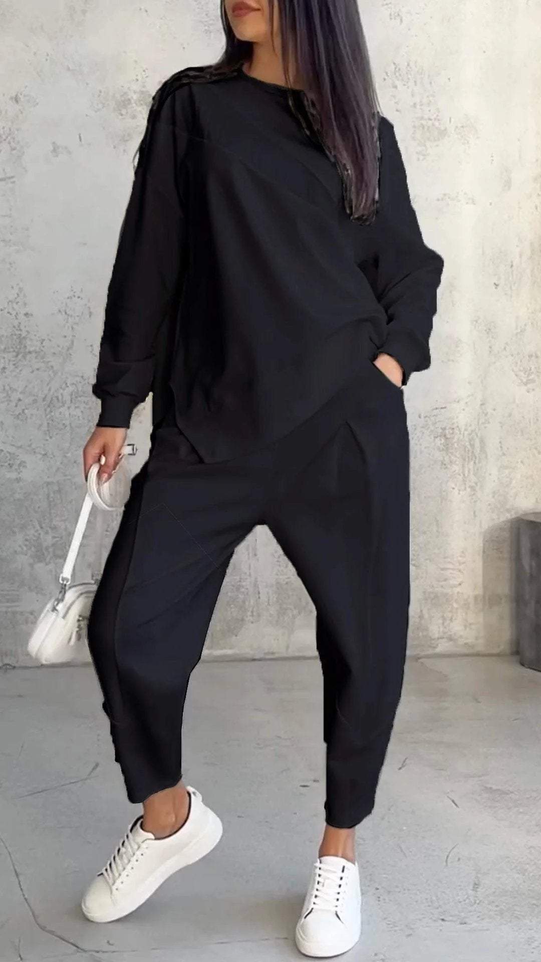 Womens Casual Round Neck Loose Long Sleeve Sweatshirt Suit