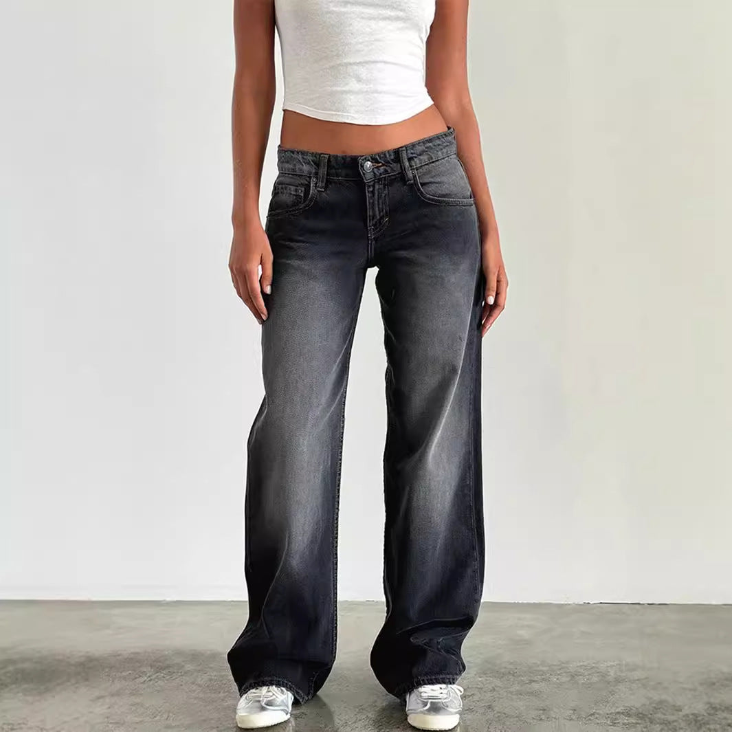 Womens High Waist Straight Leg Denim Jeans