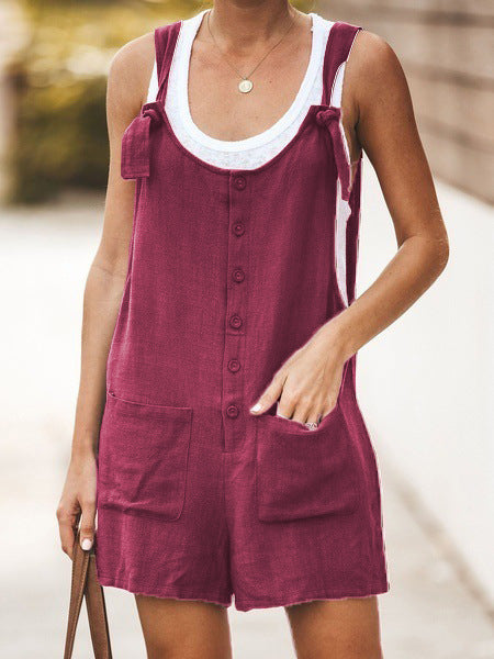 Adjustable Lace-Up Cotton Linen Overalls Pants