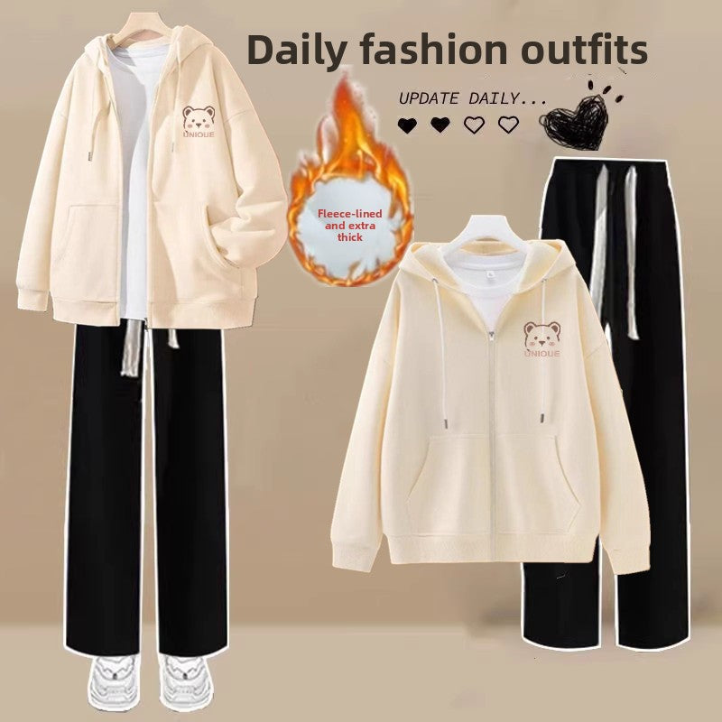 Girls' Hooded Cardigan and Pants Two-Piece Set