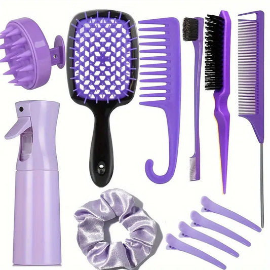 Hair comb set with spray bottle