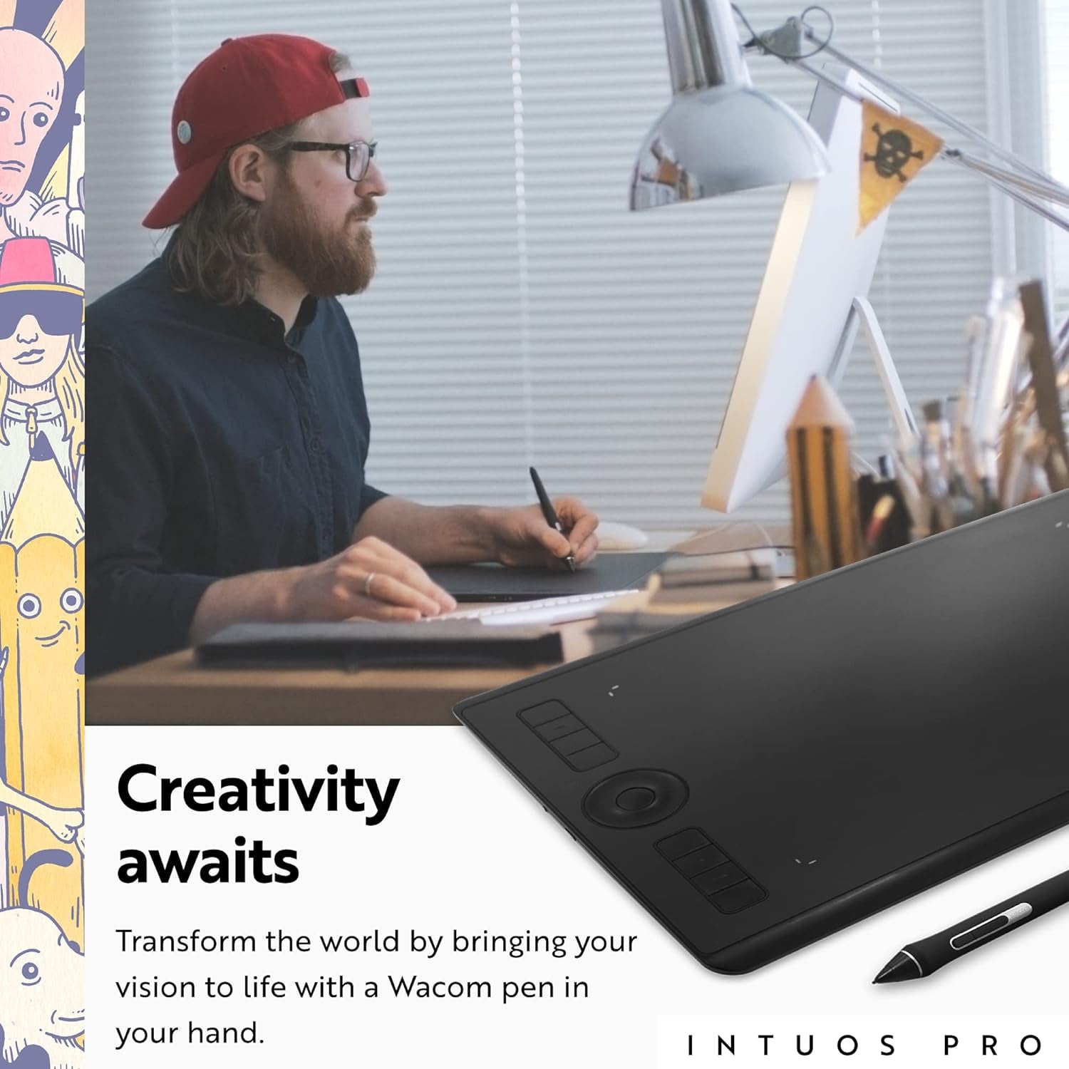 Unleash Your Creativity with the Intuos Pro Medium Bluetooth Graphics Tablet - Featuring 8 Customizable Express Keys and 8192 Levels of Pressure Sensitivity, Compatible with Mac and Windows