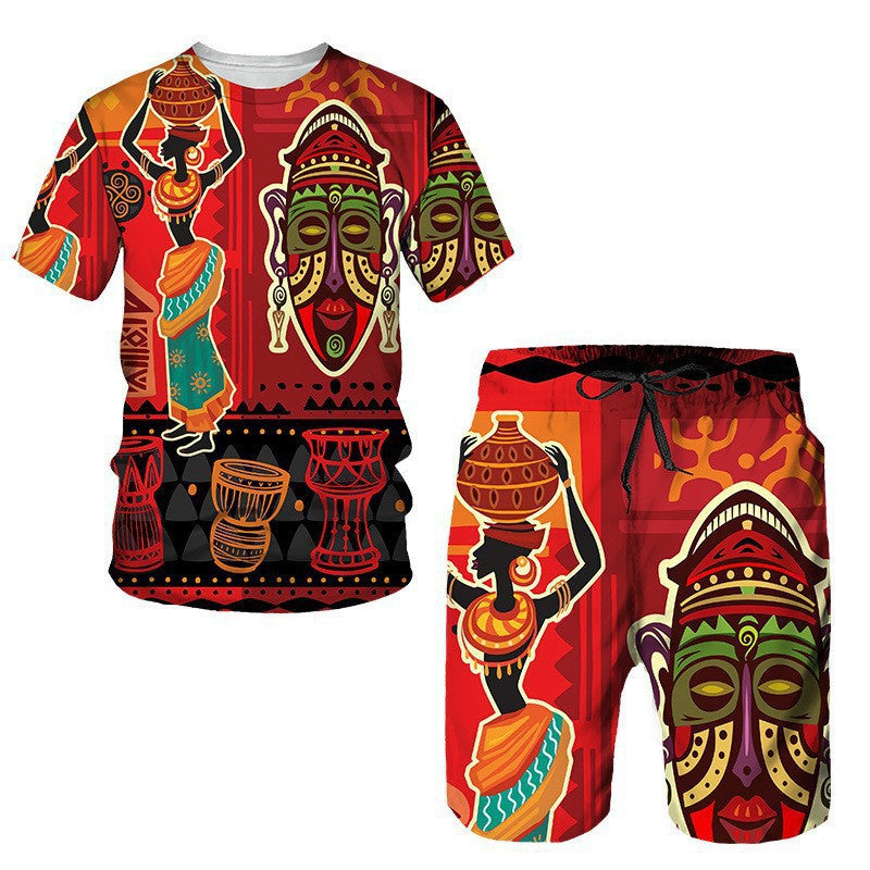 Men's African Print Short Sleeve T-Shirt and Shorts Set