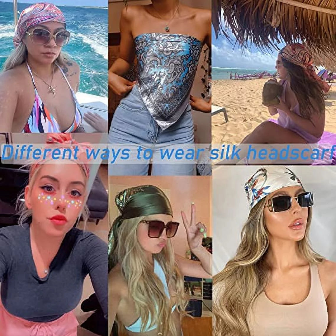 Elegant 35" Satin Square Head Scarves - Set of 2 Silk Floral Hair Bandanas for Women