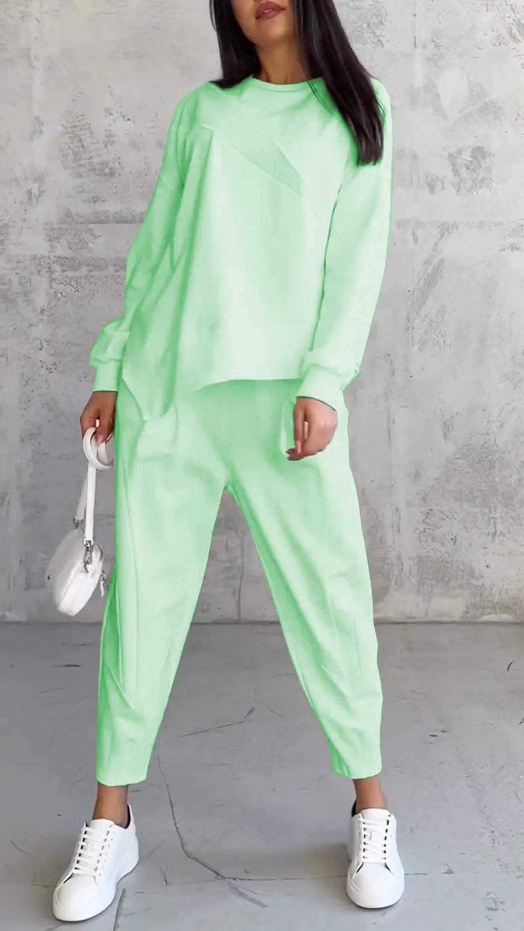 Womens Casual Round Neck Loose Long Sleeve Sweatshirt Suit