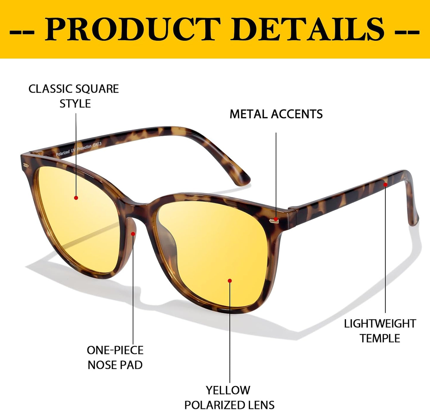 Experience Clearer Nights with Our 2 Pack Polarized Night Vision Glasses for Men and Women - Anti-Glare, Enhanced Vision Driving Glasses