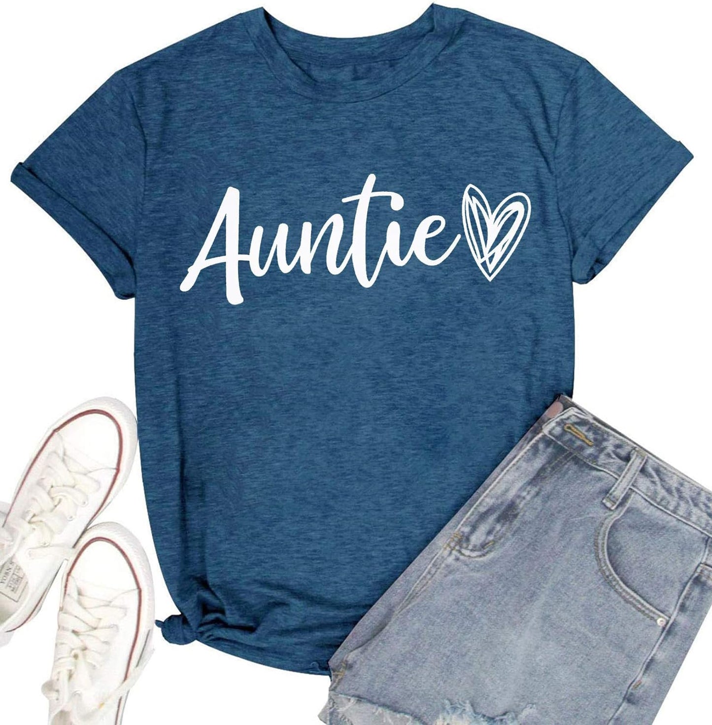 Adorable Auntie T-Shirt with Heart Print - Perfect for Casual Outings and Vacations!