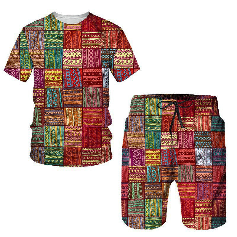Men's African Print Short Sleeve T-Shirt and Shorts Set