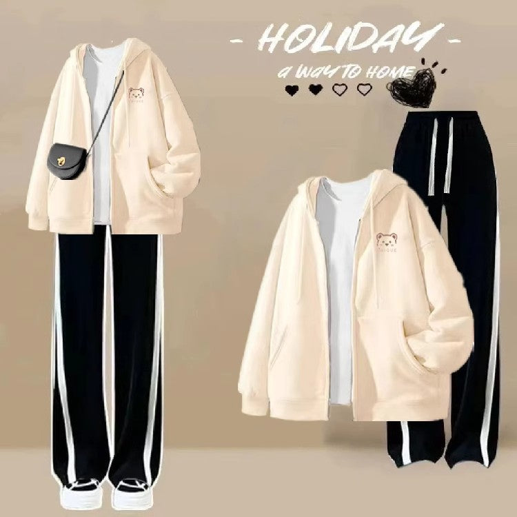 Girls' Hooded Cardigan and Pants Two-Piece Set