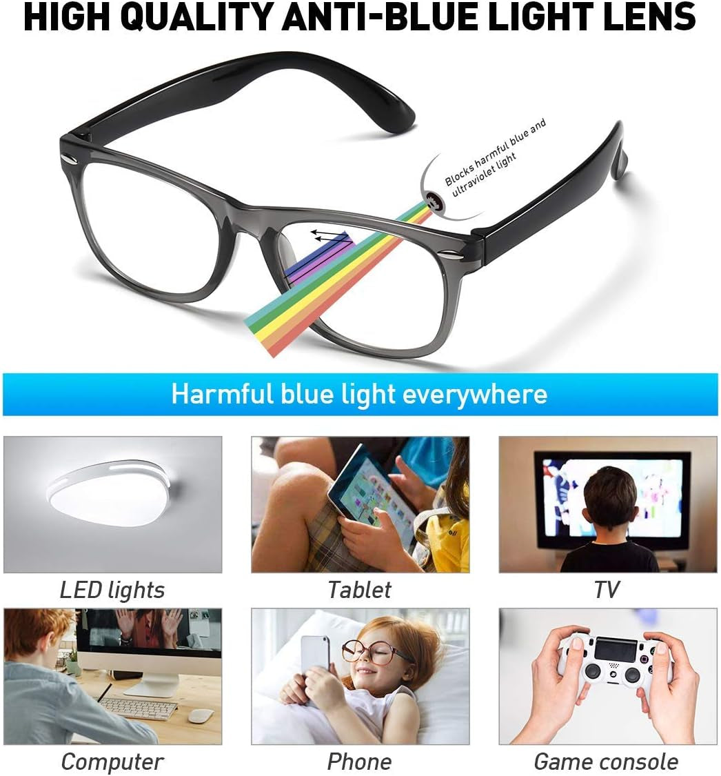 Protect Your Child's Eyes with Our Stylish 2-Pack of Blue Light Blocking Glasses for Kids Ages 3-9 - Anti Blue Light & Headache Relief in Transparent Black and Pink