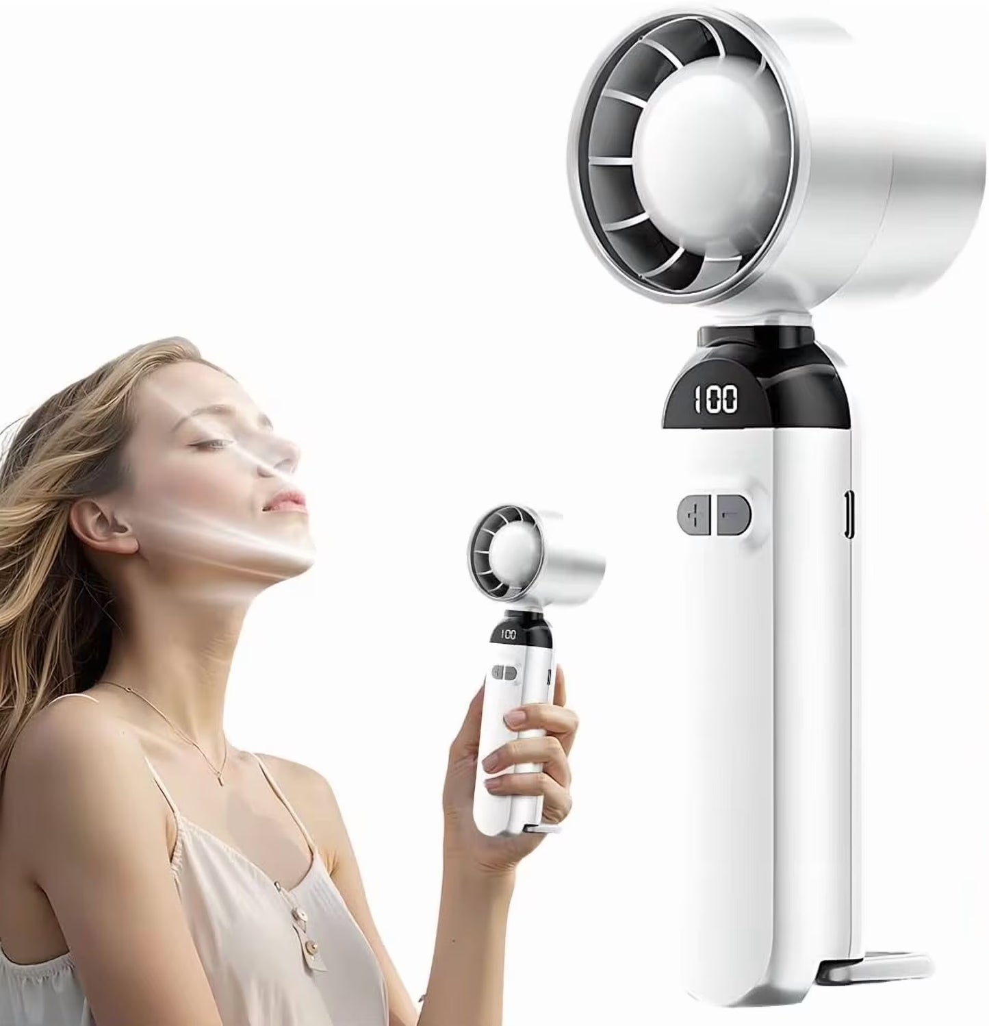 Ultimate Portable Rechargeable Handheld Fan - 100-Speed Turbo Cooling with LED Display for Travel and Outdoor Adventures