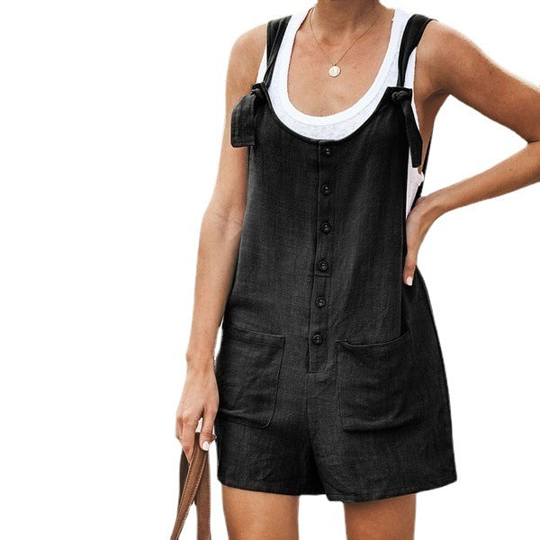 Adjustable Lace-Up Cotton Linen Overalls Pants